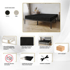 CraftPorch Boxspringbett aus Massivholz (12,7 cm) mit Holzlatten und warmgrauem Leinenbezug