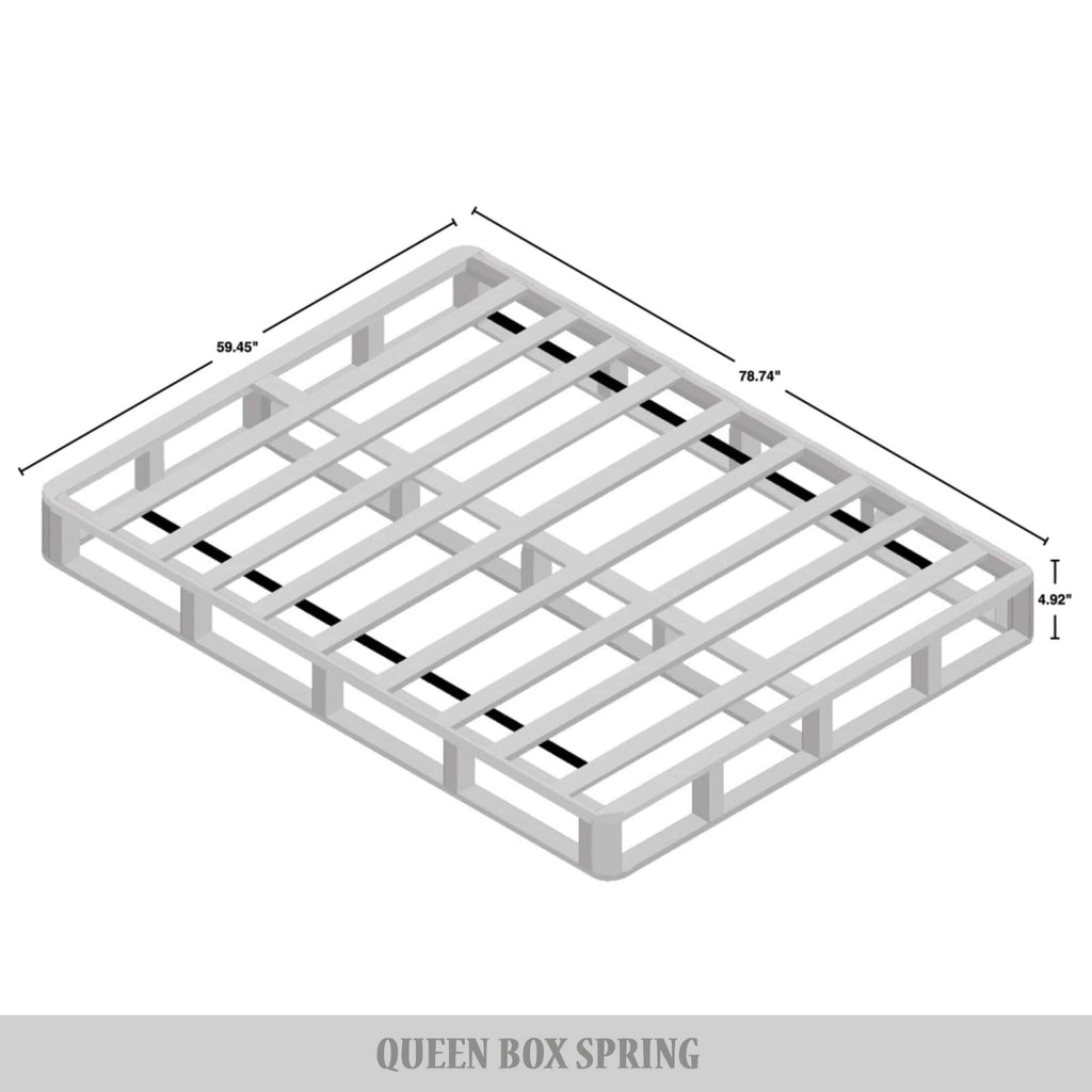 CraftPorch Boxspringbett aus Massivholz (12,7 cm) mit Holzlatten und warmgrauem Leinenbezug