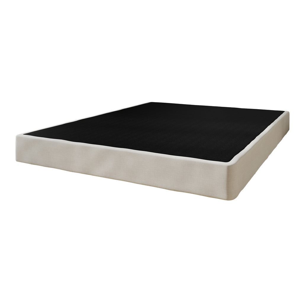 CraftPorch Boxspringbett aus Massivholz (12,7 cm) mit Holzlatten und warmgrauem Leinenbezug