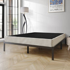 CraftPorch Boxspringbett aus Massivholz (12,7 cm) mit Holzlatten und warmgrauem Leinenbezug