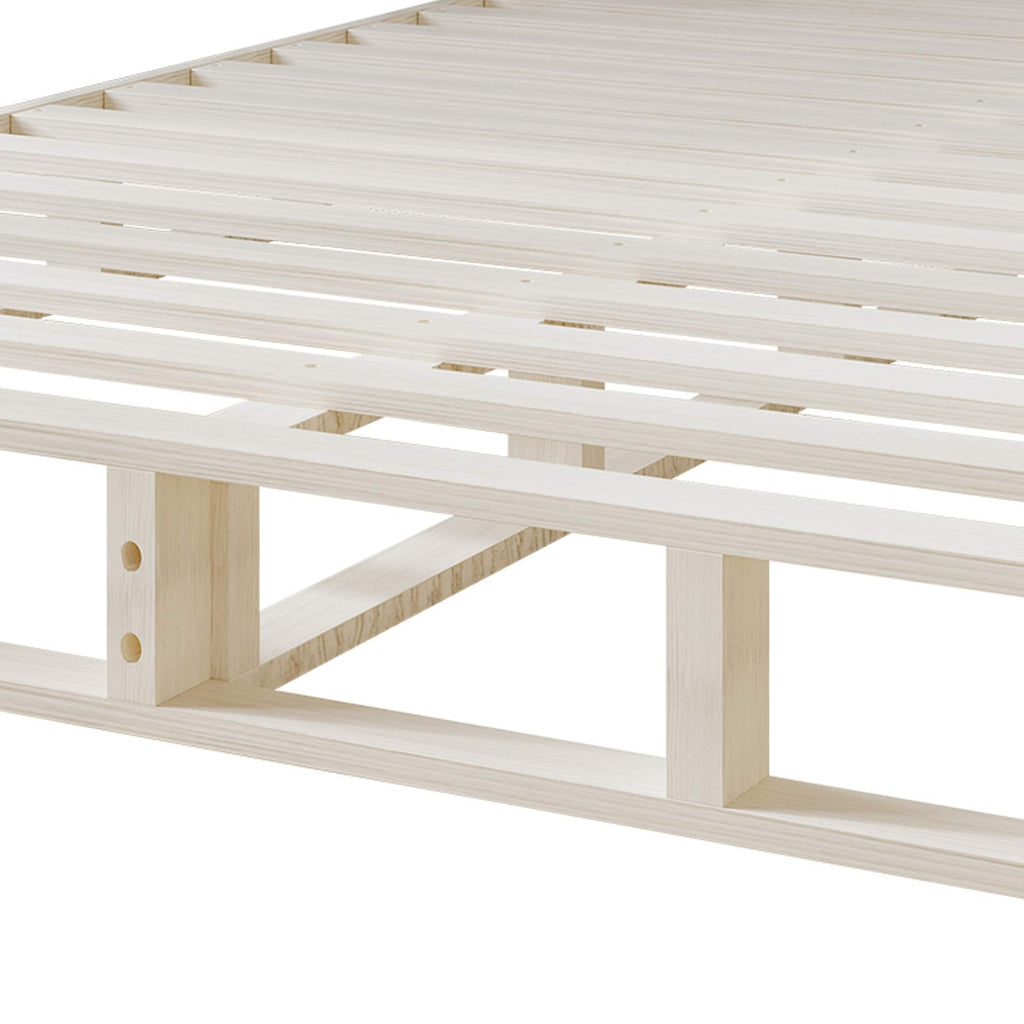 CraftPorch Boxspringbett aus Massivholz (12,7 cm) mit Holzlatten und warmgrauem Leinenbezug