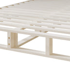 CraftPorch Boxspringbett aus Massivholz (12,7 cm) mit Holzlatten und warmgrauem Leinenbezug