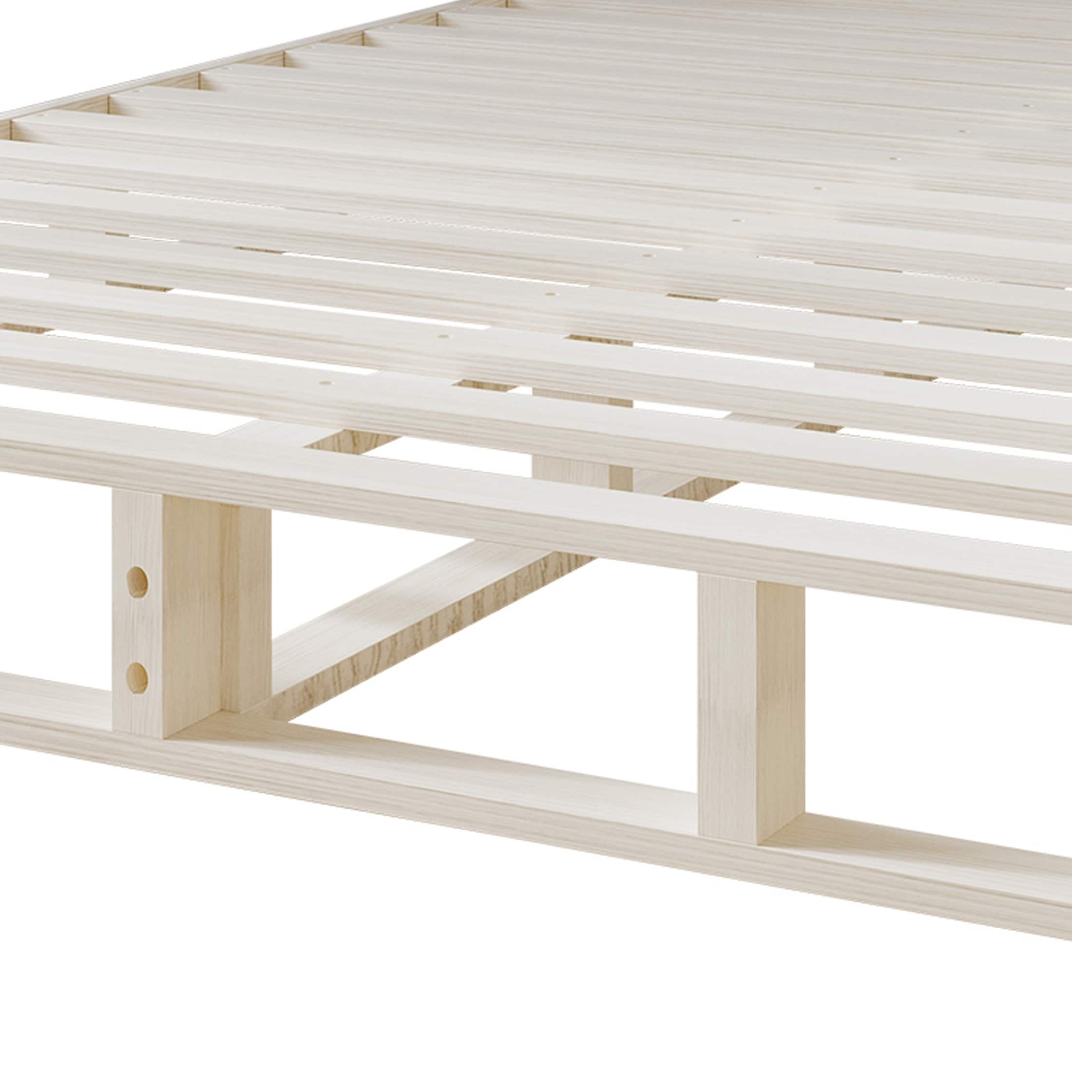 CraftPorch Boxspringbett aus Massivholz (12,7 cm) mit Holzlatten und warmgrauem Leinenbezug