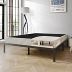 CraftPorch Boxspringbett aus Massivholz (12,7 cm) mit Holzlatten und warmgrauem Leinenbezug