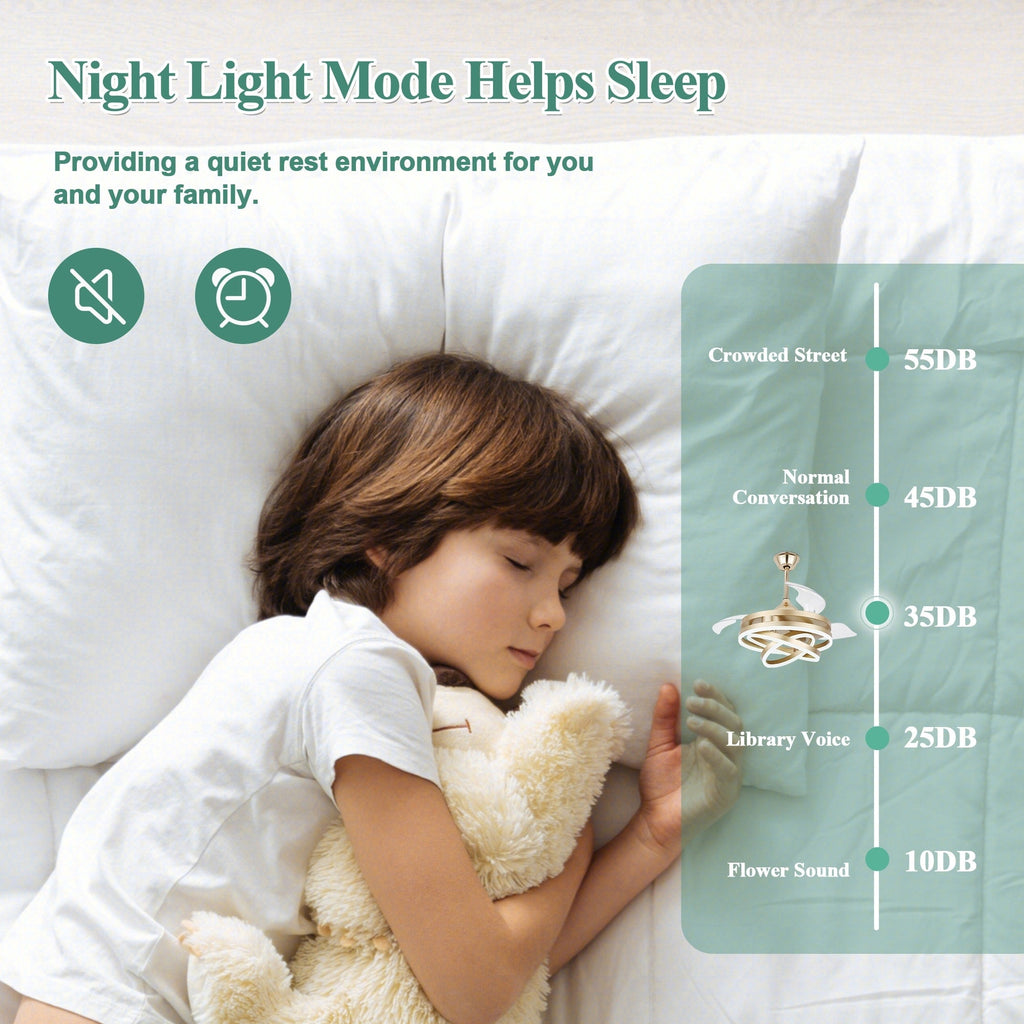 Cusp Barn 42 Deckenventilator mit einziehbarem Gehäuse, Beleuchtung und Fernbedienung, DIY Shape Fandelier, moderne, leise LED-Deckenleuchte mit Gleichstrommotor