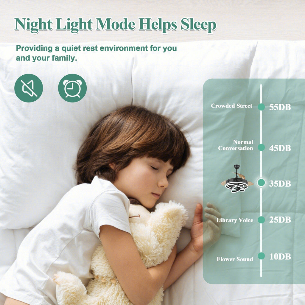 Cusp Barn 42 Deckenventilator mit einziehbarem Gehäuse, Beleuchtung und Fernbedienung, DIY Shape Fandelier, moderne, leise LED-Deckenleuchte mit Gleichstrommotor