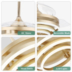 Cusp Barn 42 Deckenventilator mit einziehbarem Gehäuse, Beleuchtung und Fernbedienung, DIY Shape Fandelier, moderne, leise LED-Deckenleuchte mit Gleichstrommotor