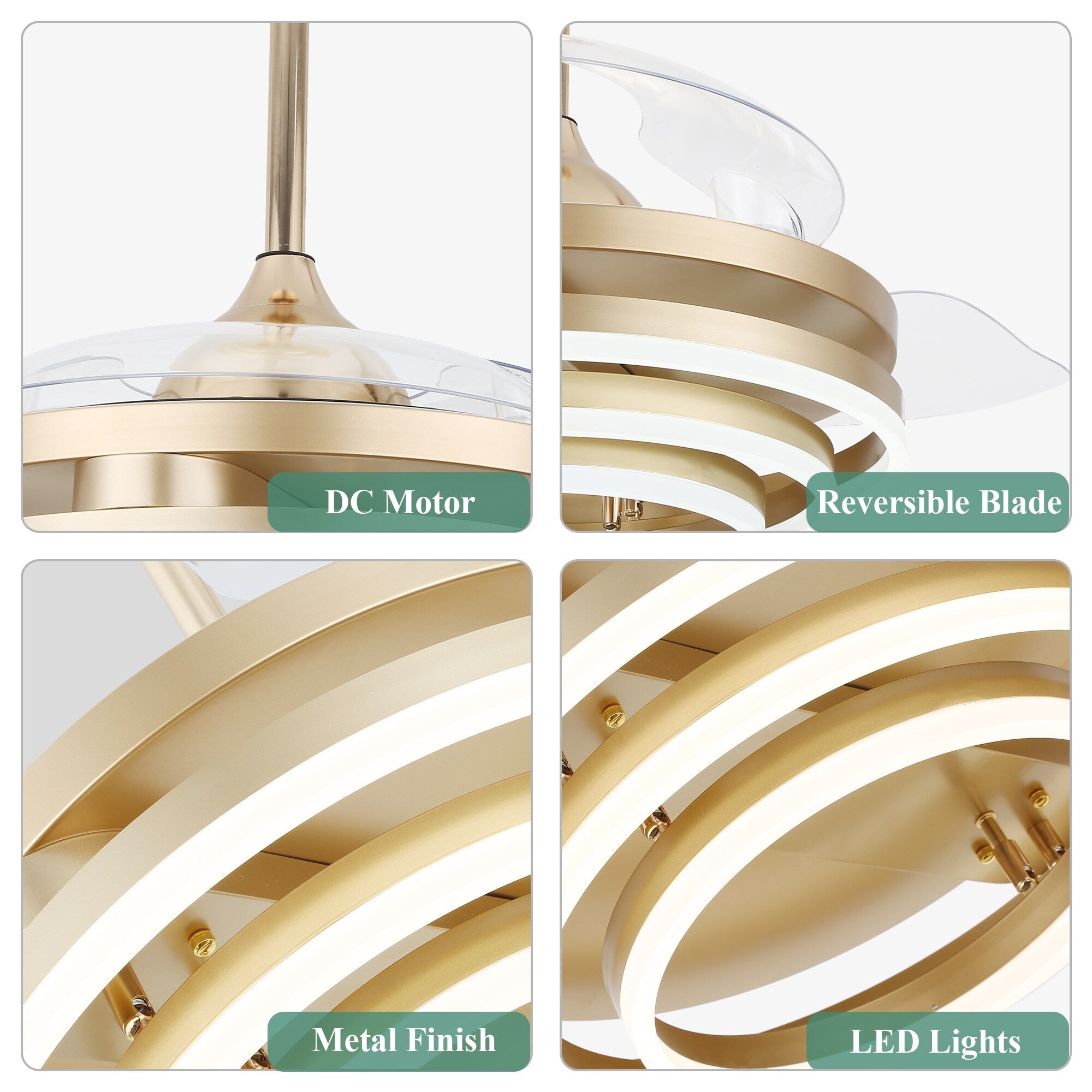 Cusp Barn 42 Deckenventilator mit einziehbarem Gehäuse, Beleuchtung und Fernbedienung, DIY Shape Fandelier, moderne, leise LED-Deckenleuchte mit Gleichstrommotor