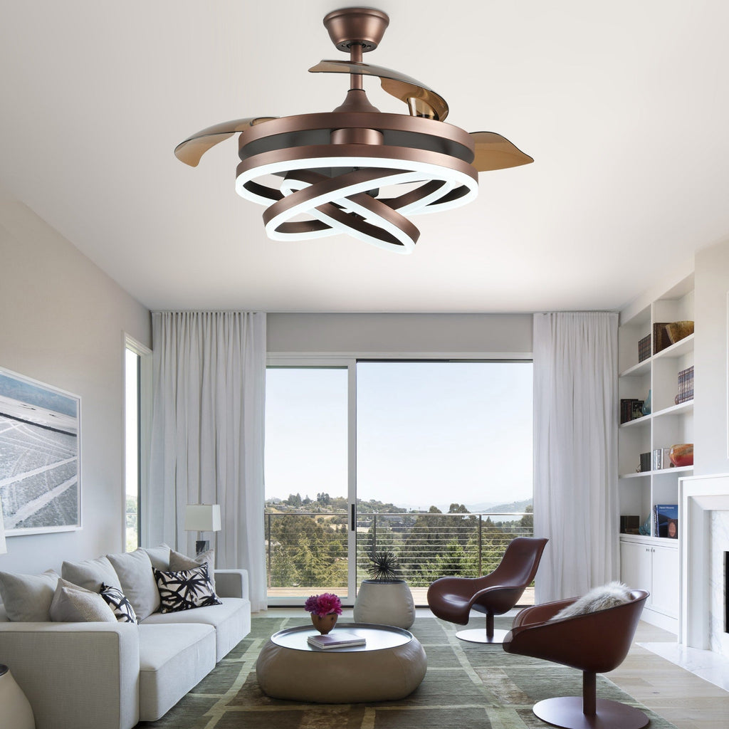 Cusp Barn 42 Deckenventilator mit einziehbarem Gehäuse, Beleuchtung und Fernbedienung, DIY Shape Fandelier, moderne, leise LED-Deckenleuchte mit Gleichstrommotor