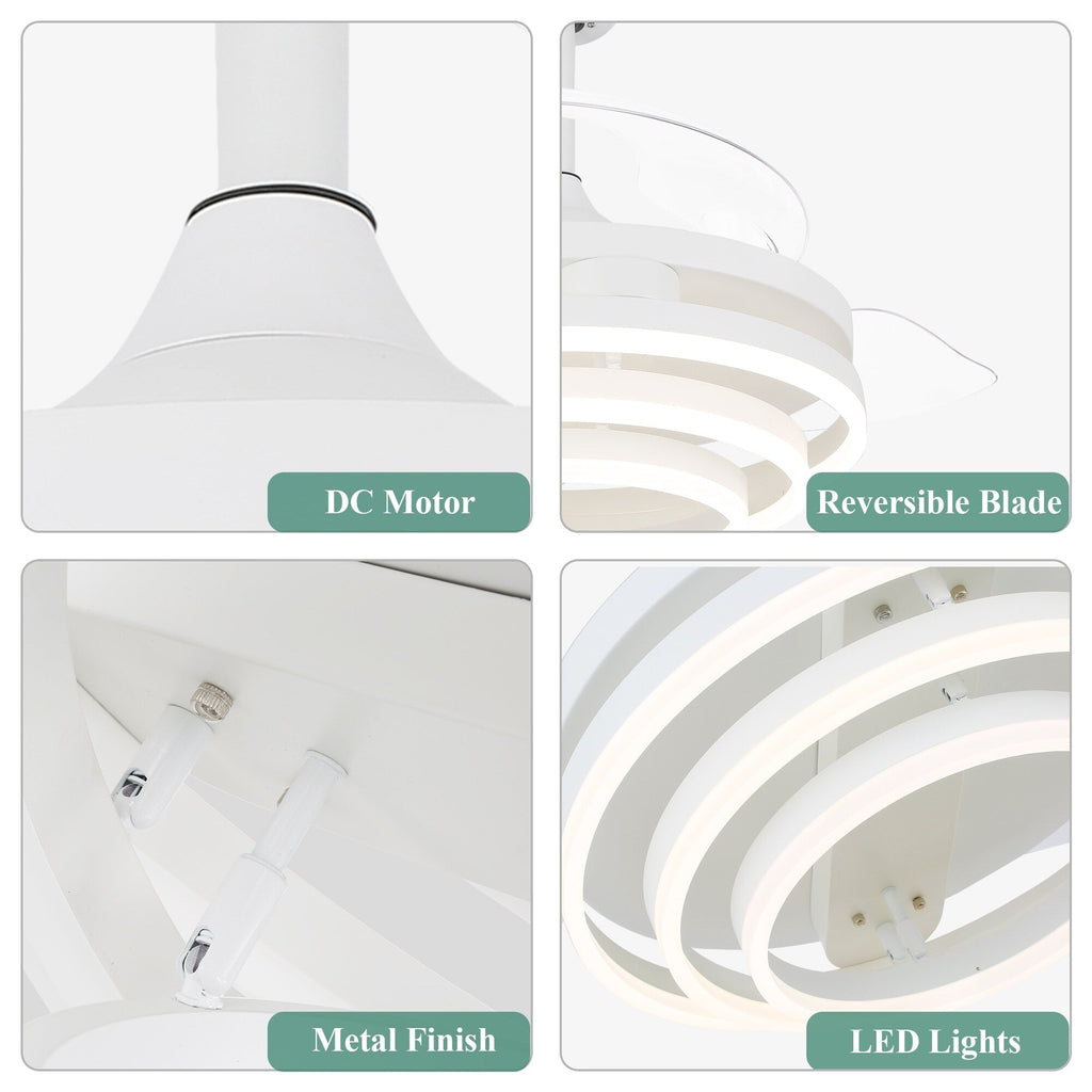 Cusp Barn 42 Deckenventilator mit einziehbarem Gehäuse, Beleuchtung und Fernbedienung, DIY Shape Fandelier, moderne, leise LED-Deckenleuchte mit Gleichstrommotor