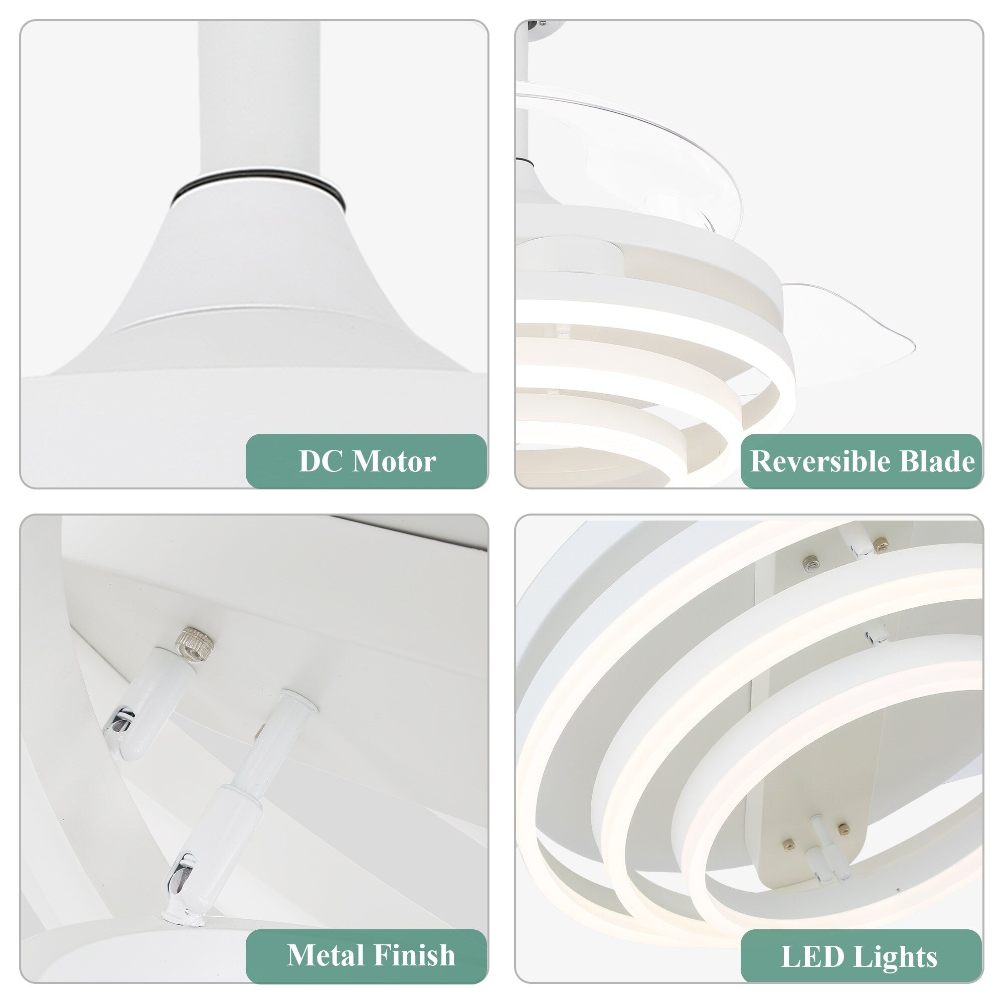 Cusp Barn 42 Deckenventilator mit einziehbarem Gehäuse, Beleuchtung und Fernbedienung, DIY Shape Fandelier, moderne, leise LED-Deckenleuchte mit Gleichstrommotor