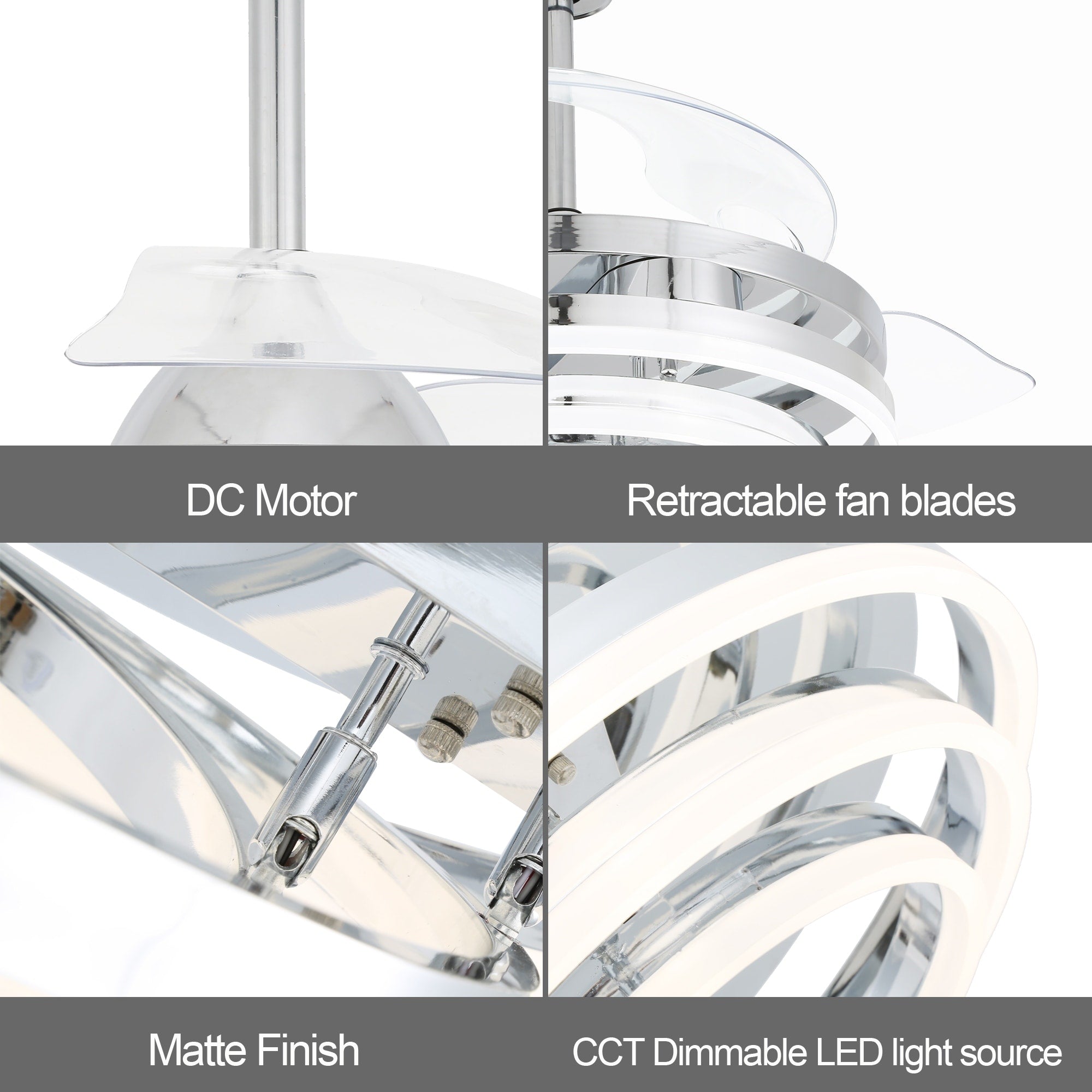 Cusp Barn 42 Deckenventilator mit einziehbarem Gehäuse, Beleuchtung und Fernbedienung, DIY Shape Fandelier, moderne, leise LED-Deckenleuchte mit Gleichstrommotor
