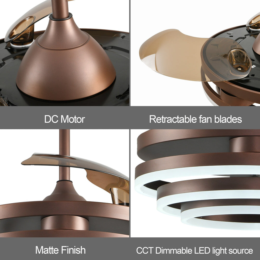 Cusp Barn 42 Deckenventilator mit einziehbarem Gehäuse, Beleuchtung und Fernbedienung, DIY Shape Fandelier, moderne, leise LED-Deckenleuchte mit Gleichstrommotor