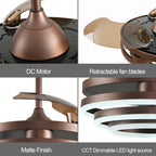 Cusp Barn 42 Deckenventilator mit einziehbarem Gehäuse, Beleuchtung und Fernbedienung, DIY Shape Fandelier, moderne, leise LED-Deckenleuchte mit Gleichstrommotor