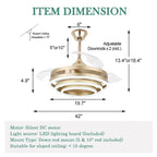Cusp Barn 42 Deckenventilator mit einziehbarem Gehäuse, Beleuchtung und Fernbedienung, DIY Shape Fandelier, moderne, leise LED-Deckenleuchte mit Gleichstrommotor