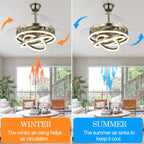 Cusp Barn 42 Deckenventilator mit einziehbarem Gehäuse, Beleuchtung und Fernbedienung, DIY Shape Fandelier, moderne, leise LED-Deckenleuchte mit Gleichstrommotor