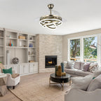 Cusp Barn 42 Deckenventilator mit einziehbarem Gehäuse, Beleuchtung und Fernbedienung, DIY Shape Fandelier, moderne, leise LED-Deckenleuchte mit Gleichstrommotor