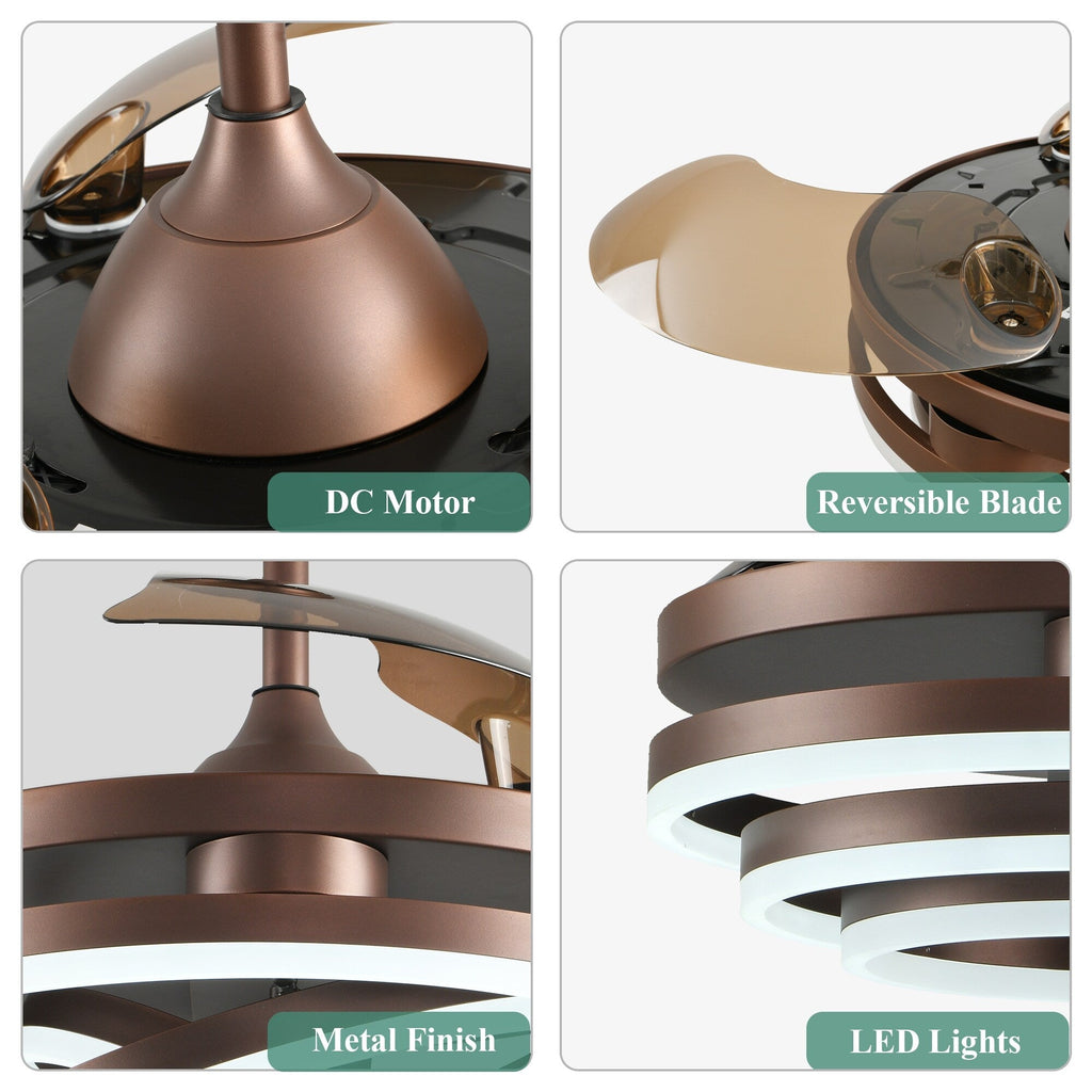 Cusp Barn 42 Deckenventilator mit einziehbarem Gehäuse, Beleuchtung und Fernbedienung, DIY Shape Fandelier, moderne, leise LED-Deckenleuchte mit Gleichstrommotor