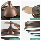 Cusp Barn 42 Deckenventilator mit einziehbarem Gehäuse, Beleuchtung und Fernbedienung, DIY Shape Fandelier, moderne, leise LED-Deckenleuchte mit Gleichstrommotor