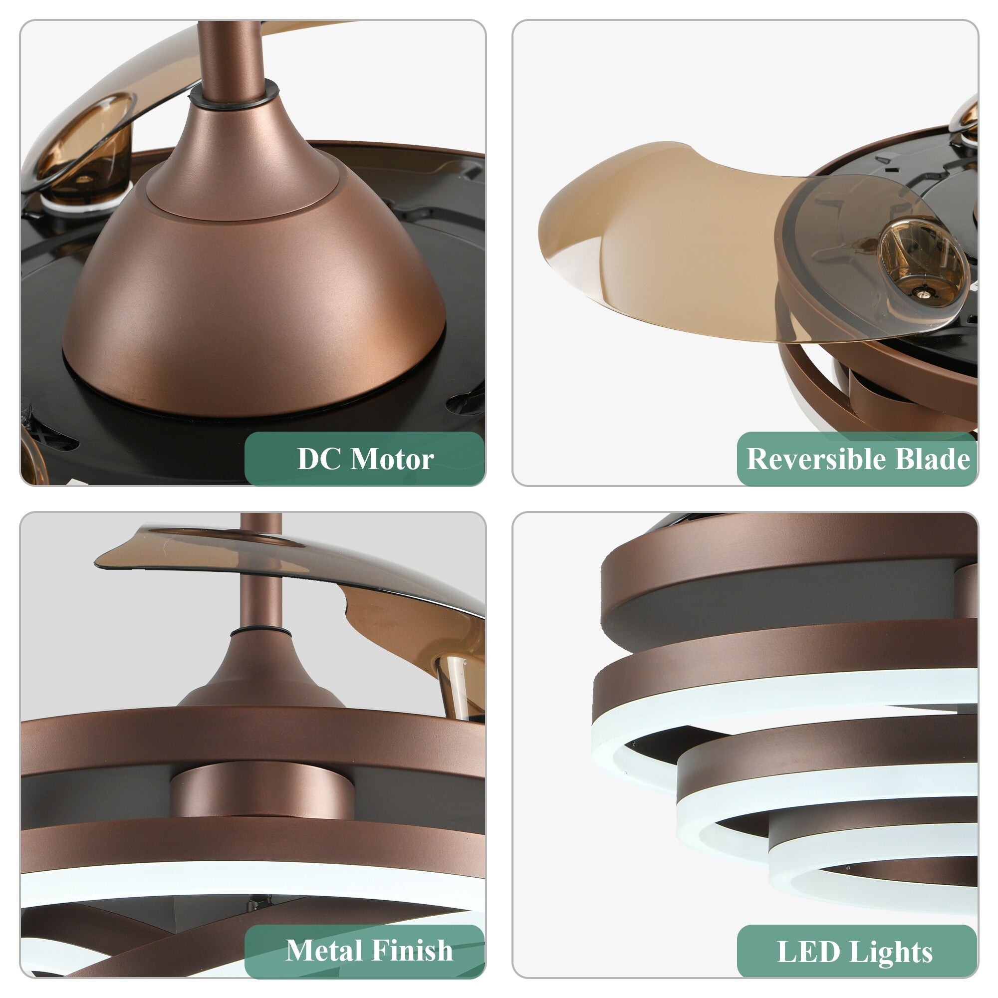 Cusp Barn 42 Deckenventilator mit einziehbarem Gehäuse, Beleuchtung und Fernbedienung, DIY Shape Fandelier, moderne, leise LED-Deckenleuchte mit Gleichstrommotor