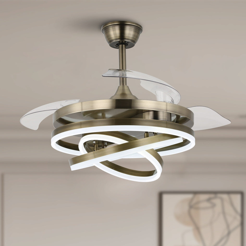 Cusp Barn 42 Deckenventilator mit einziehbarem Gehäuse, Beleuchtung und Fernbedienung, DIY Shape Fandelier, moderne, leise LED-Deckenleuchte mit Gleichstrommotor