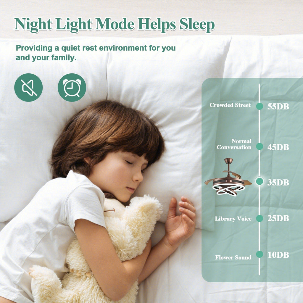 Cusp Barn 42 Deckenventilator mit einziehbarem Gehäuse, Beleuchtung und Fernbedienung, DIY Shape Fandelier, moderne, leise LED-Deckenleuchte mit Gleichstrommotor