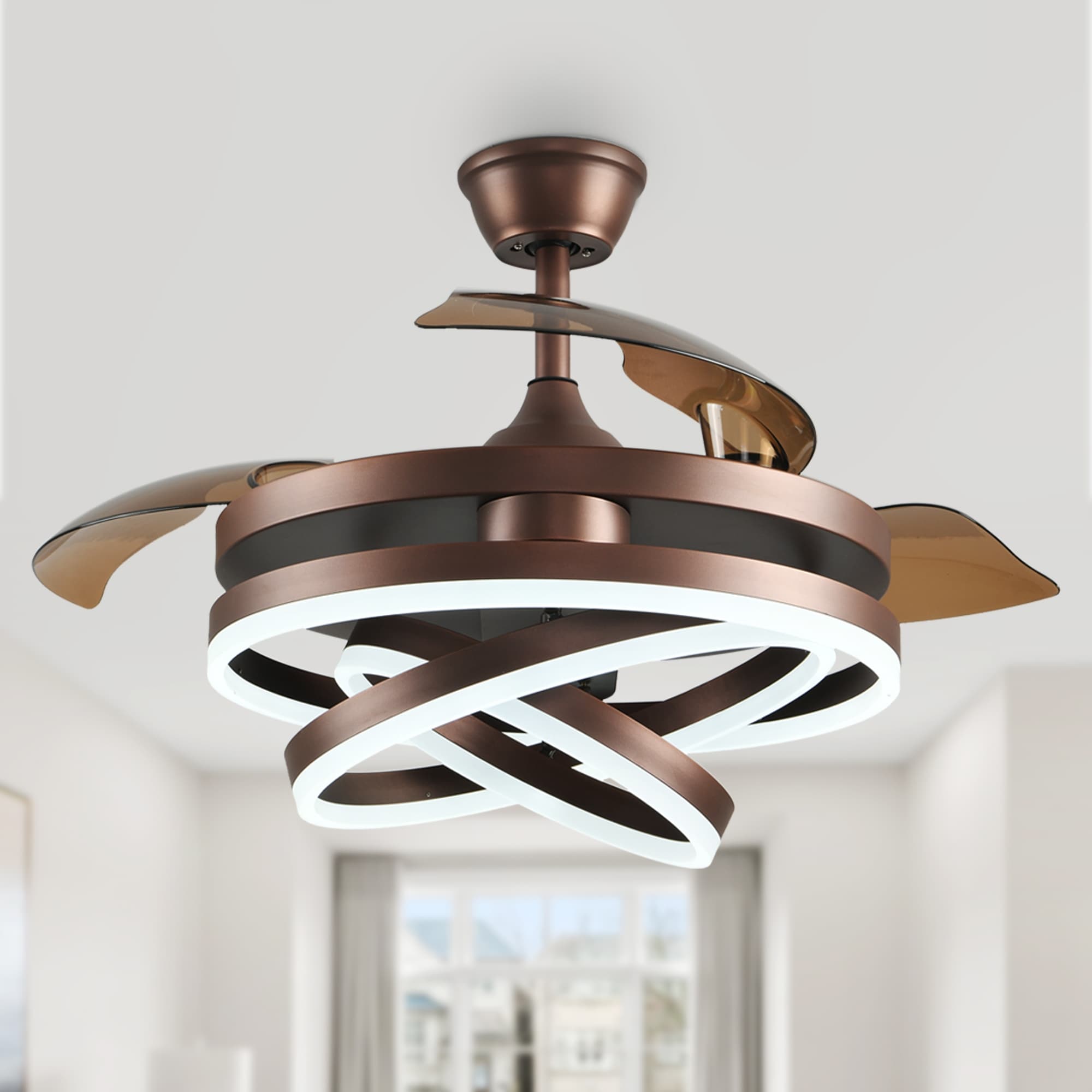 Cusp Barn 42 Deckenventilator mit einziehbarem Gehäuse, Beleuchtung und Fernbedienung, DIY Shape Fandelier, moderne, leise LED-Deckenleuchte mit Gleichstrommotor