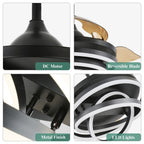 Cusp Barn 42 Deckenventilator mit einziehbarem Gehäuse, Beleuchtung und Fernbedienung, DIY Shape Fandelier, moderne, leise LED-Deckenleuchte mit Gleichstrommotor