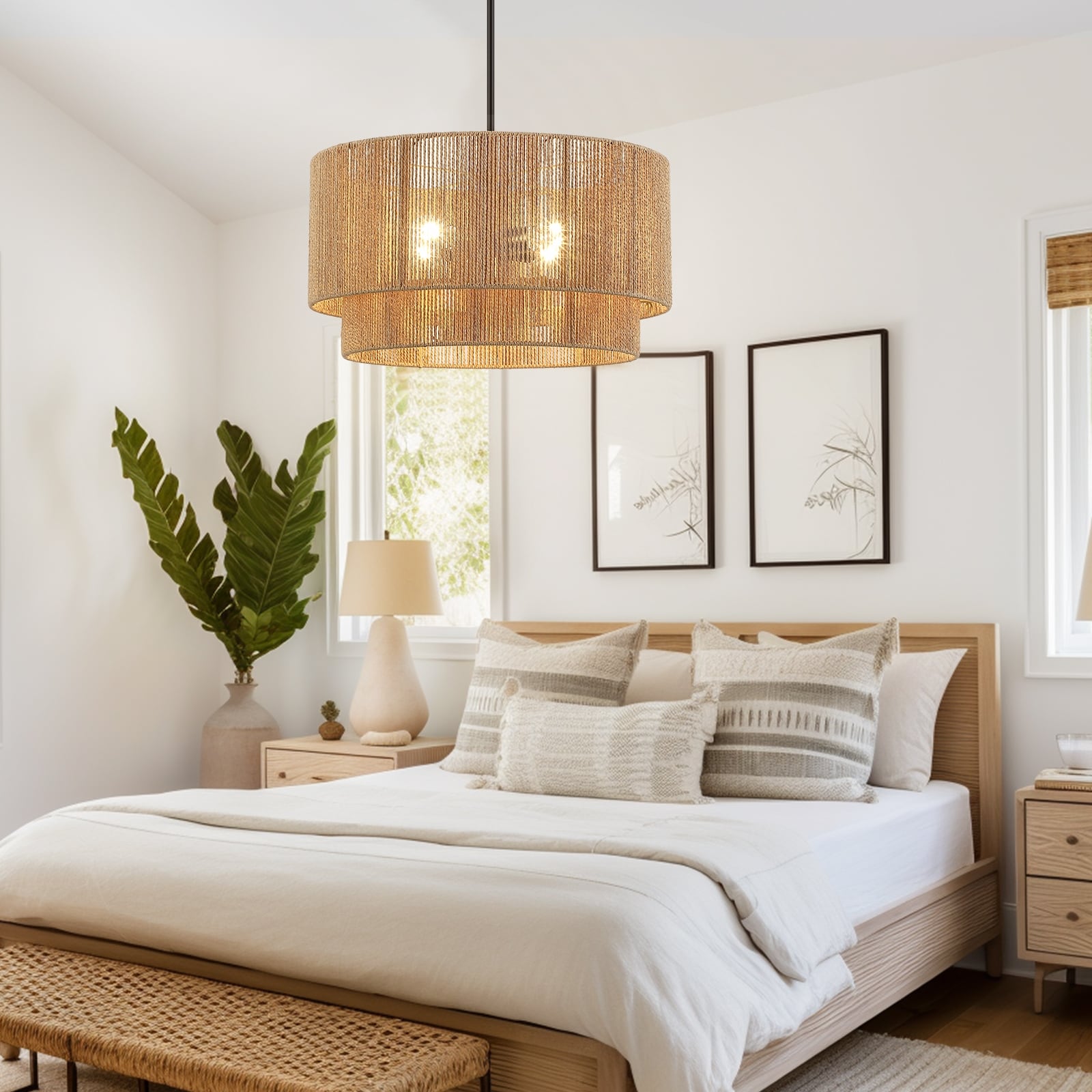 Cynthia 4-flammiger Kronleuchter aus natürlichem Rattan – 22 Zoll (ca. 56 cm)