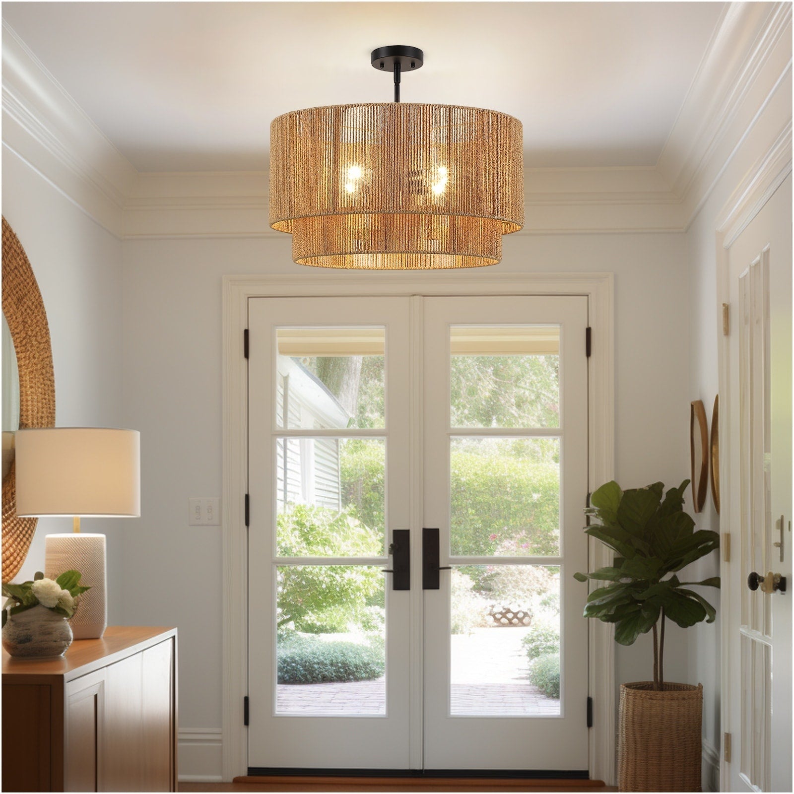 Cynthia 4-flammiger Kronleuchter aus natürlichem Rattan – 22 Zoll (ca. 56 cm)