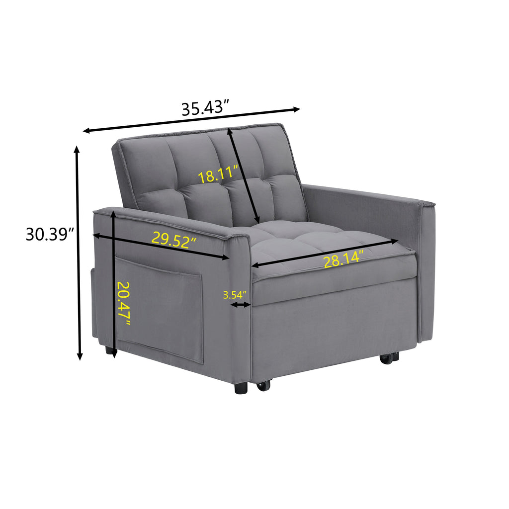 Modernes, dunkelgraues 70,86 cm breites 3-in-1-Schlafsofa mit verstellbarer Rückenlehne und Rollen für das Wohnzimmer