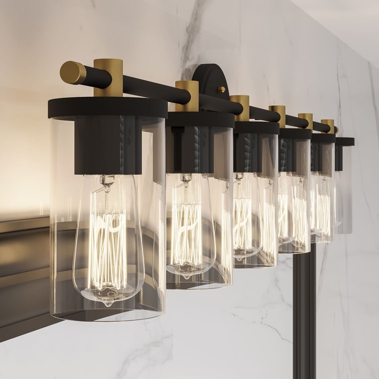 Decatur 6-flammige Badezimmerleuchte im modernen Landhausstil, Schwarz/Gold, UL-zertifiziert