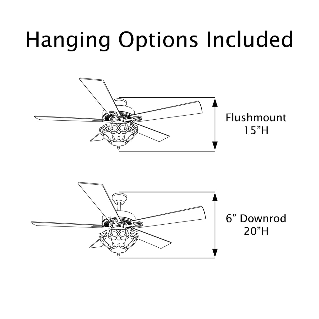 Della River of Goods Deckenventilator mit Fernbedienung, 52 Zoll, 3-flammig, in geölter Bronze und Buntglasoptik