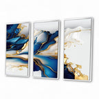 Designart Abstrakte Geode Gold und Blau Marmor Form III Moderner geometrischer gerahmter Leinwanddruck - 3 Paneele