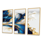 Designart Abstrakte Geode Gold und Blau Marmor Form III Moderner geometrischer gerahmter Leinwanddruck - 3 Paneele
