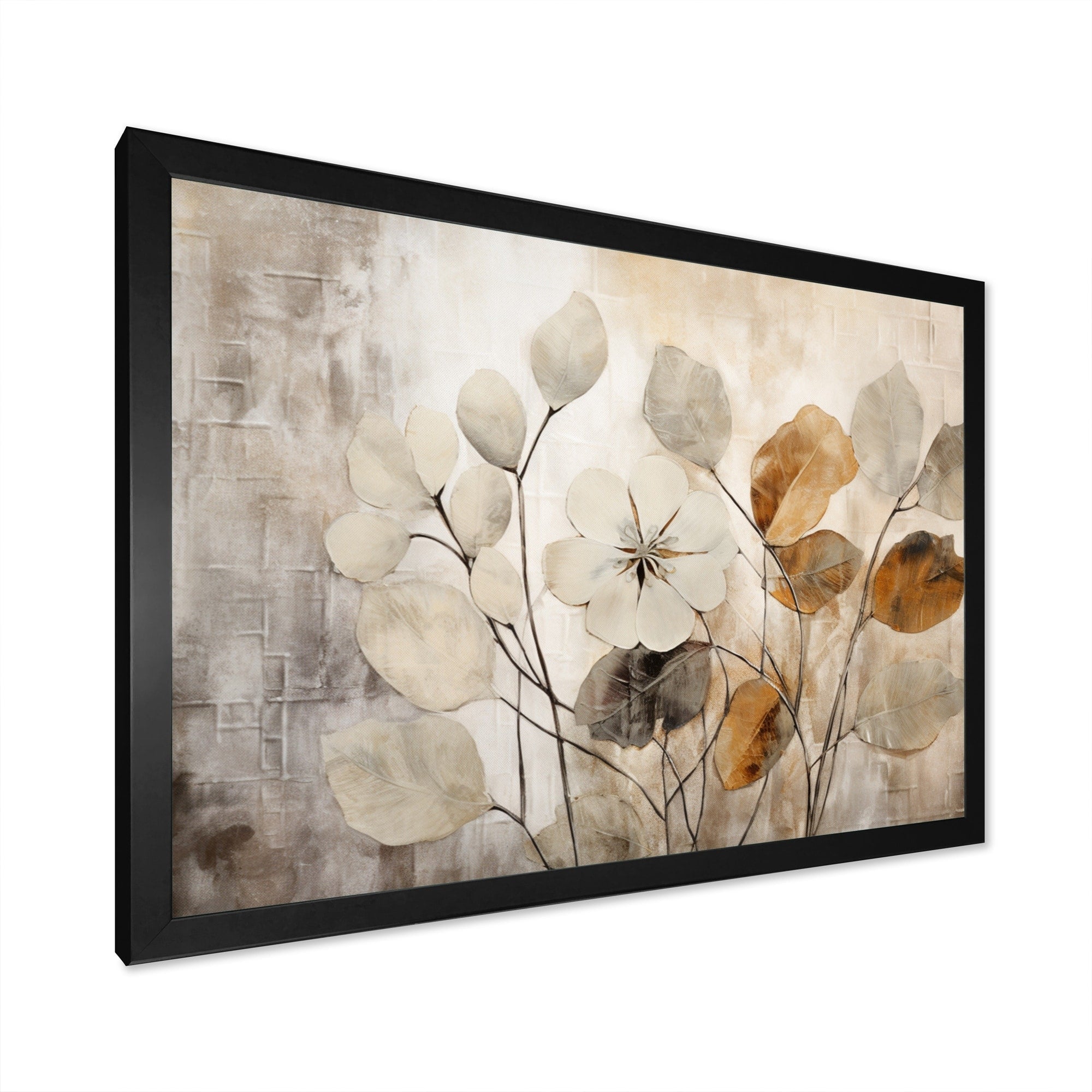 Designart Beige Botanical Impressions III Abstrakte Pflanzenmotive Gerahmter Leinwanddruck