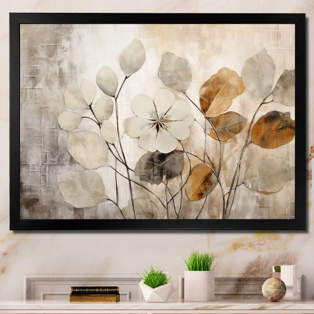 Designart Beige Botanical Impressions III Abstrakte Pflanzenmotive Gerahmter Leinwanddruck