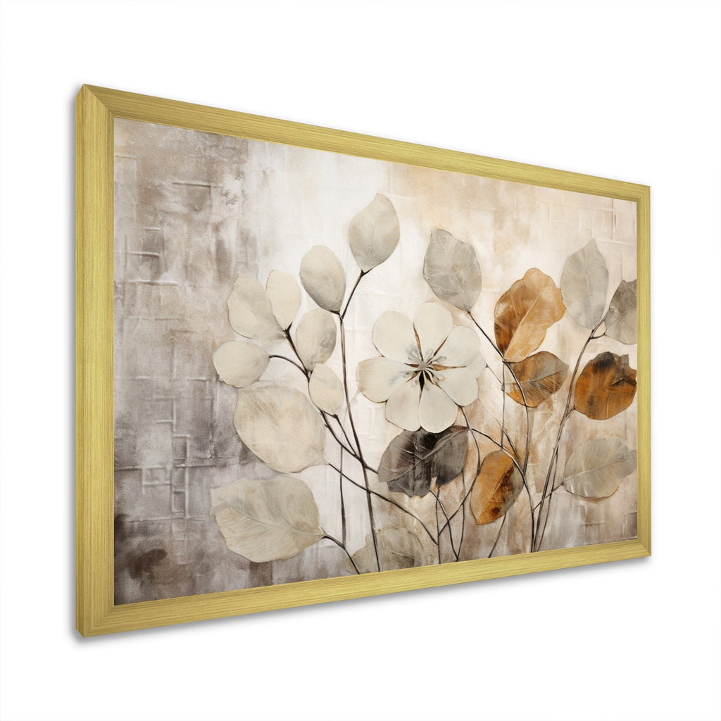 Designart Beige Botanical Impressions III Abstrakte Pflanzenmotive Gerahmter Leinwanddruck
