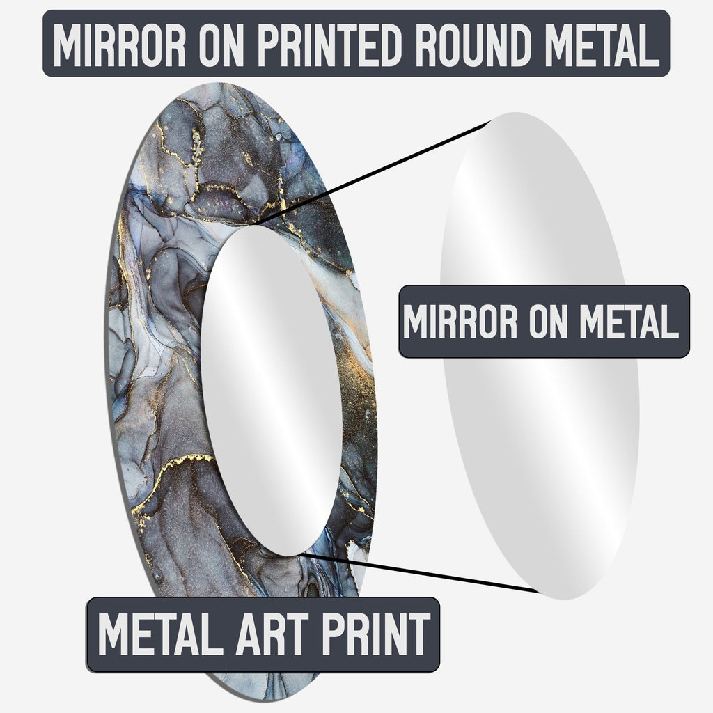 Designart Gold Constructing Blue Realms I Abstrakte Formen Runder Spiegel - Moderner blauer Wohnzimmerspiegel