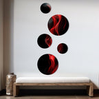 Designart Rot Schwarz Kontemplative Abstraktion IX Moderne Wellen Metall Runde Wandkunst Set mit 5