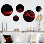 Designart Rot Schwarz Kontemplative Abstraktion IX Moderne Wellen Metall Runde Wandkunst Set mit 5