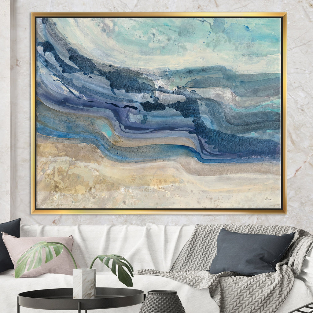 Designart Coast Blue Sea Waves Aquarell Modern Farmhouse Gerahmte Leinwand