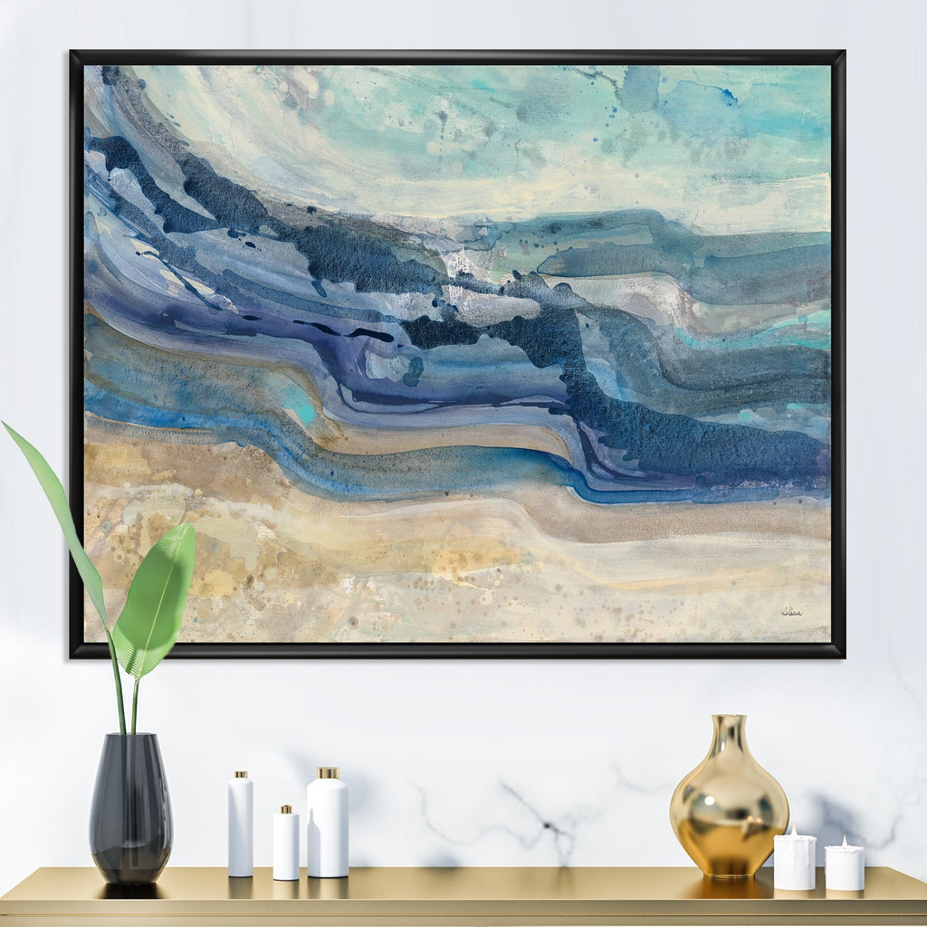 Designart Coast Blue Sea Waves Aquarell Modern Farmhouse Gerahmte Leinwand