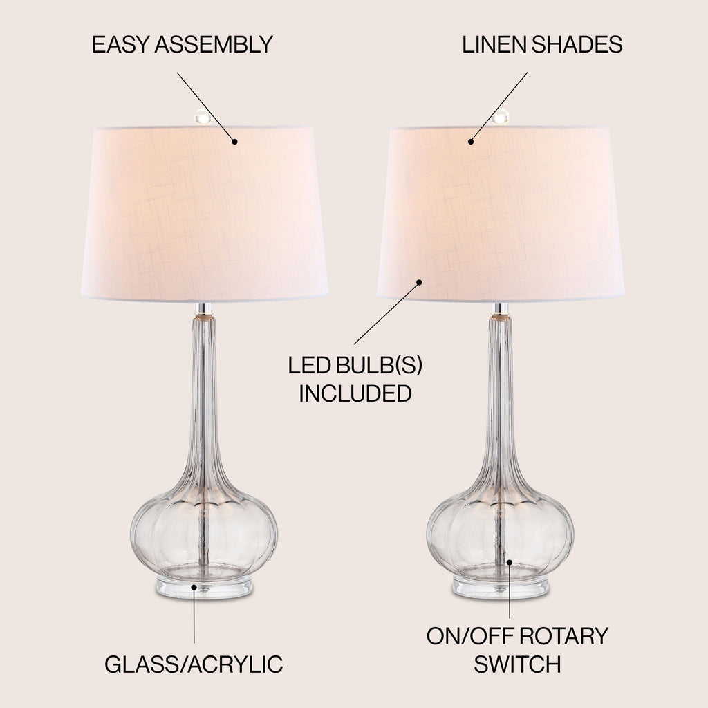 Diamante 28,5 Glas-Tischleuchte in Tropfenform mit LED-Beleuchtung, Rosa (2er-Set) von JONATHAN Y