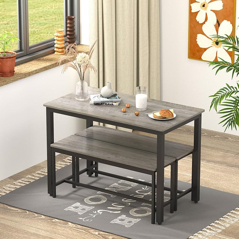 Essgruppe, Bartisch-Set aus Holz, Küchentisch mit 2 Bänken – 3-teilig