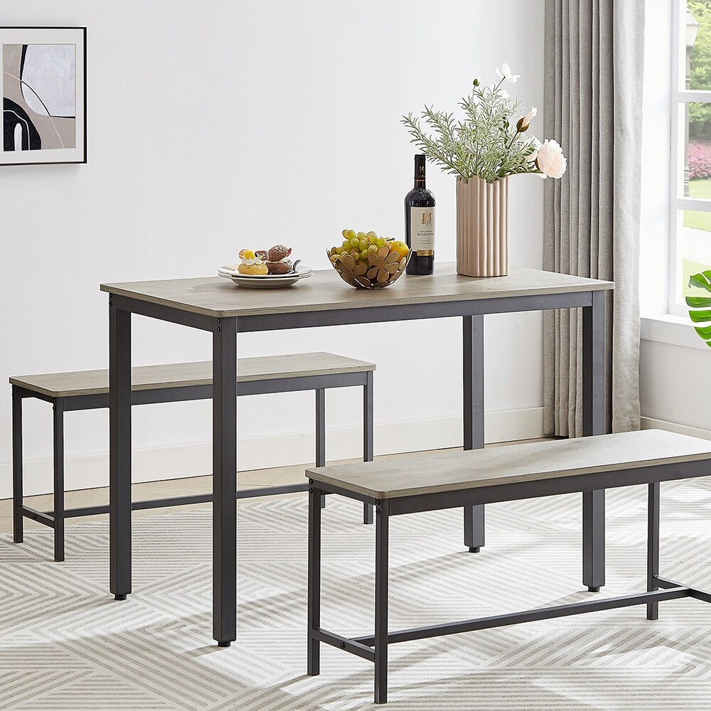 Essgruppe, Bartisch-Set aus Holz, Küchentisch mit 2 Bänken – 3-teilig