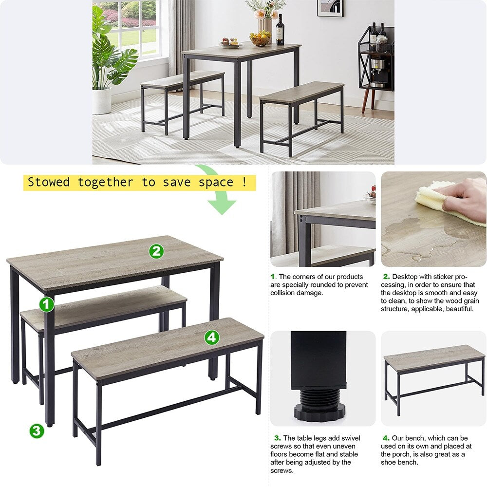 Essgruppe, Bartisch-Set aus Holz, Küchentisch mit 2 Bänken – 3-teilig