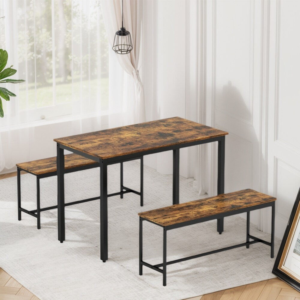 Essgruppe, Bartisch-Set aus Holz, Küchentisch mit 2 Bänken – 3-teilig