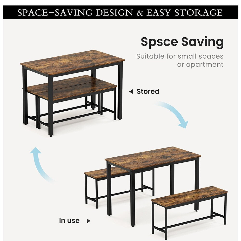 Essgruppe, Bartisch-Set aus Holz, Küchentisch mit 2 Bänken – 3-teilig