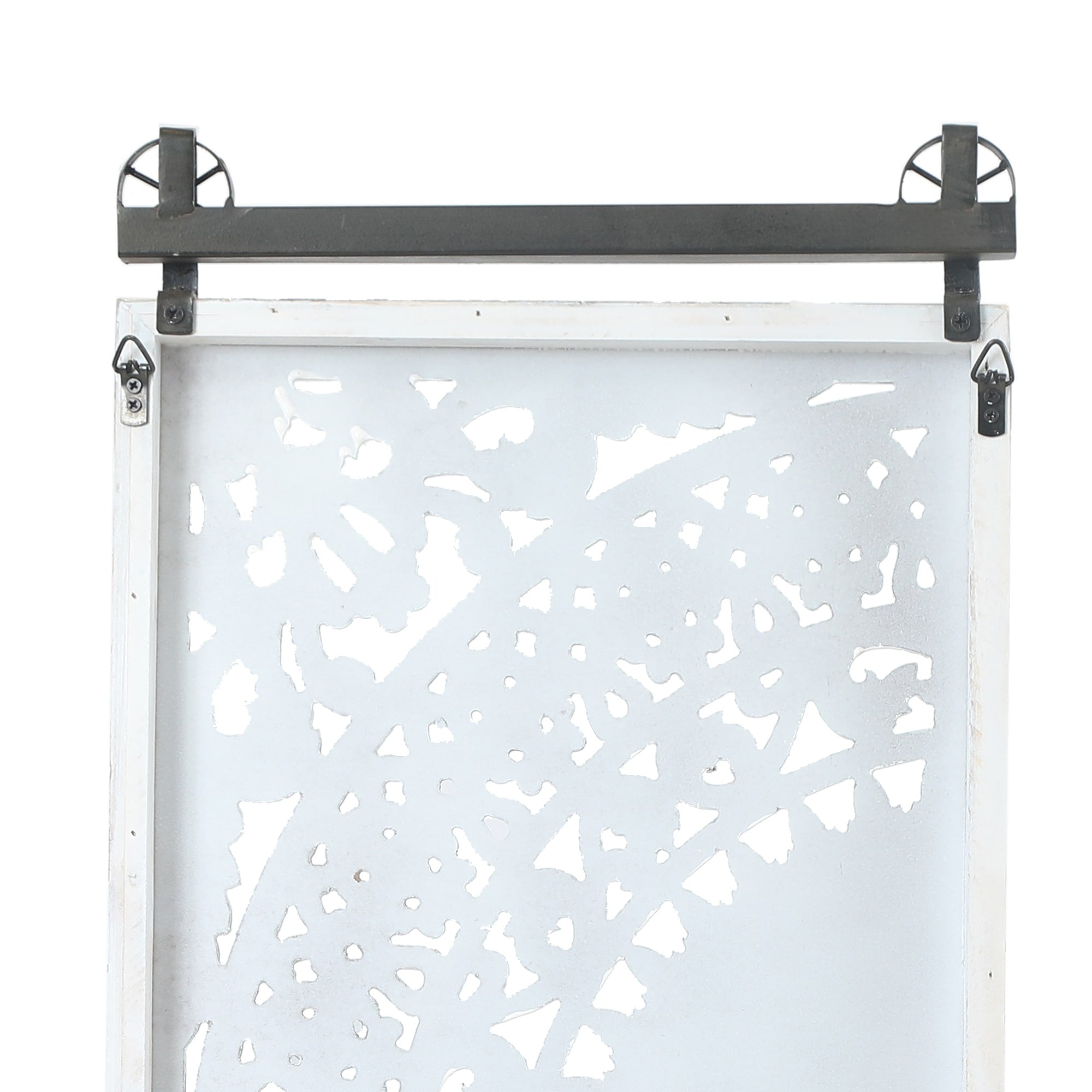 Wanddeko aus elfenbeinweißem Holz mit Blumenmuster und schwarzen Akzenten (2er-Set)